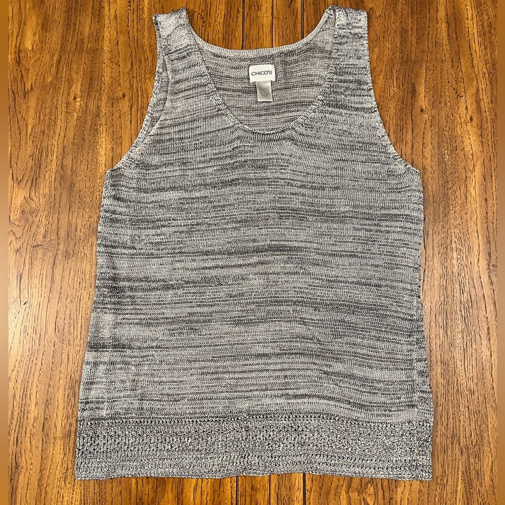 Chico’s Metallic Knit Sweater Tank Top- Grey/Silver- Size 3